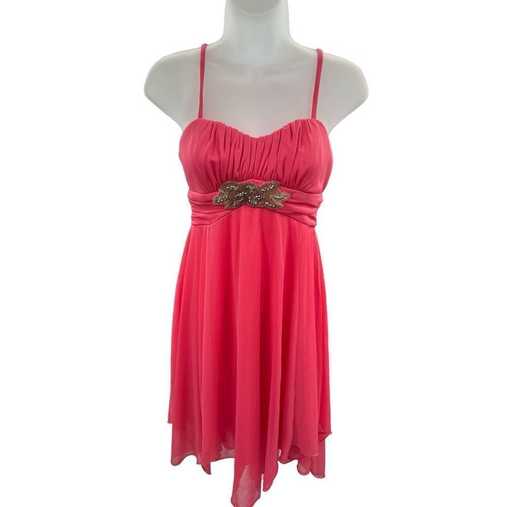 BCX‎ Juniors Dress Size 3 Bright Coral Beaded Empire Waist Cocktail Party Cute